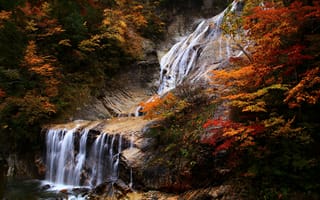 Картинка Япония, Ubagataki, осенние, скалы, Скала, Водопады, Осень, Природа, Утес, скале, Falls