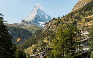 Картинка Альпы, Швейцария, Zermatt, Природа, Горы, деревьев, дерево, дерева, Дома, альп, Здания, Деревья