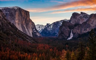 Картинка Йосемити, штаты, Леса, Осень, Природа, осенние, США, Парки, Водопады, Горы