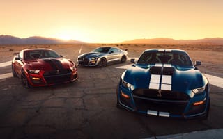 Картинка Ford, Mustang, Автомобили, Полоски, Трое, Авто, Форд, втроем, Машины, 2020, полосатый, Shelby, GT500