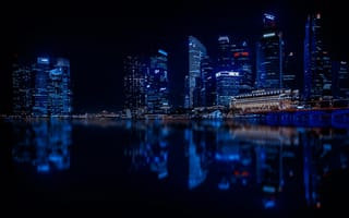 Картинка Сингапур, мегаполиса, Отражение, Города, отражается, ночью, ночи, Ночь, Небоскребы, Мегаполис, Ночные, отражении