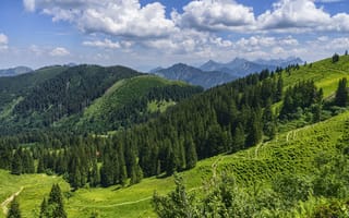 Картинка Бавария, альп, Пейзаж, Облака, облако, облачно, Небо, Альпы, Леса, Oberallgau, Горы, Природа, Германия
