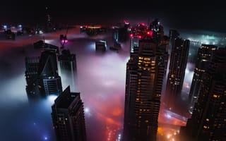 Обои Дубай, Объединённые, тумане, Арабские, Эмираты, ночью, Дома, Города, тумана, Ночные, Туман, ОАЭ, Ночь, город, Небоскребы, Здания, ночи