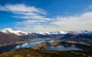 Картинка Норвегия, Helgehornet, fjords, облако, Облака, Природа, Горы, гора, Небо, облачно
