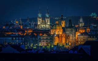 Картинка Прага, Чехия, ночи, Купол, Ночь, ночью, Города, Дома, Ночные, город, Здания, купола
