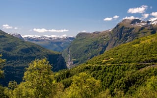 Картинка Норвегия, Geirangerfjord, лес, каньоны, Природа, каньона, Каньон, гора, Леса, Горы