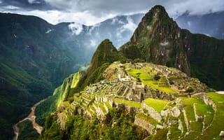 Картинка Перу, Machu, Сверху, Руины, гора, Природа, Picchu, Urubamba, Province, Горы, Развалины