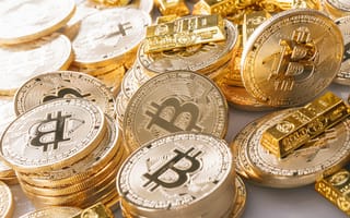 Картинка Bitcoin, Монеты, золотых, вблизи, Биткоин, золотая, золотые, Золотой, Деньги, Много, Золото, планом, Крупным