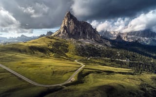 Картинка Италия, Passo, Природа, Дороги, облачно, облако, Облака, гора, Giau, Dolomites, Belluno, Горы