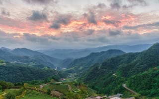 Картинка Тайвань, Taipei, Пейзаж, гора, Поля, лес, Леса, Небо, Горы, Природа