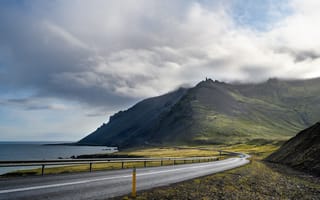Картинка Исландия, Горы, Побережье, облако, Природа, Дороги, Облака, облачно, гора, берег