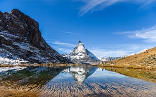 Картинка Швейцария, Горы, скале, Скала, Природа, Небо, Утес, Озеро, скалы, гора