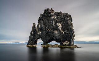 Картинка Исландия, Hvítserkur, Vatnsnes, Природа, Утес, Скала, скалы, скале, Море