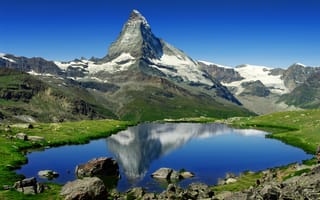Картинка Альпы, Швейцария, Камни, гора, Камень, альп, Озеро, Matterhorn, Riffelsee, Природа, Горы