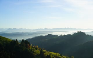 Обои Швейцария, Basel-Landschaf, Леса, лес, Туман, тумане, Небо, холмов, Холмы, холм, тумана, Природа