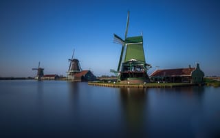 Обои Нидерланды, музеи, мельницы, мельница, Schans, ветряная, Мельница, голландия, Музей, Водный, Zaanse, канал, Небо, Природа