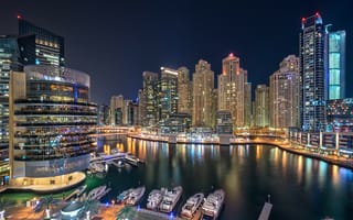 Картинка Дубай, Объединённые, ночью, Яхта, Небоскребы, Ночь, ОАЭ, Marina, город, Эмираты, Dubai, Ночные, ночи, Арабские, Города, Здания, Дома