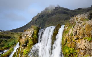 Обои Исландия, гора, скалы, Природа, Скала, Мох, скале, Утес, Водопады, мхом, Горы, мха