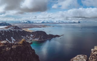Картинка Норвегия, island, Andoya, fylke, гора, Море, Nordland, снеге, Снег, снегу, снега, Горы, Природа
