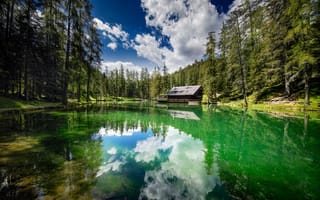 Картинка Италия, Dolomites, Озеро, Отражение, лес, отражении, Леса, отражается, Природа