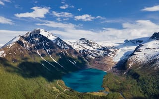 Картинка Норвегия, Svartisvatnet, Снег, облачно, Озеро, облако, гора, Облака, Горы, снега, Природа, снеге, снегу