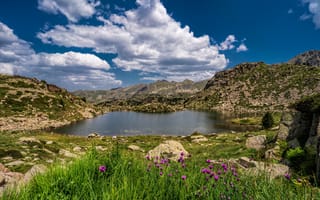 Картинка Lakes, Pessons, Andorra, облако, Небо, Облака, Камни, гора, Озеро, облачно, Камень, Горы, Природа