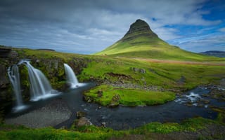 Картинка Исландия, Kirkjufell, Горы, облако, облачно, Облака, Природа, Водопады, гора