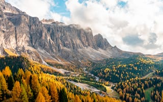 Картинка Италия, Passo, Природа, гора, лес, Горы, Осень, Леса, Tyrol, Dolomite, Gardena, South, осенние, Alps