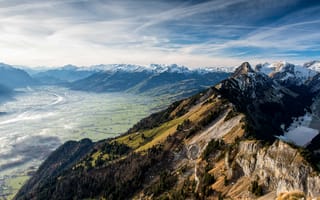 Картинка Альпы, Швейцария, Долина, Утес, Hoher, гора, Kasten, Горы, скалы, Скала, скале, Природа, альп