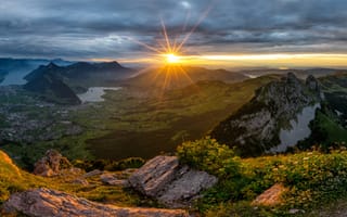 Картинка Альпы, Швейцария, Горы, Природа, Рассветы, закаты, альп, и, закат, Солнце, рассвет, солнца, гора, Schwyz