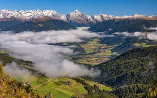 Картинка Альпы, Италия, облако, Сверху, Природа, Горы, альп, Antholz, облачно, гора, Valley, Облака, Долина