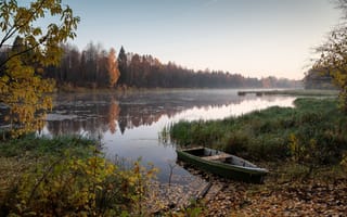 Картинка Россия, Lake, осенние, Лодки, Утро, Озеро, Осень, Artyomovskoe, Природа