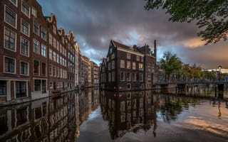 Обои Амстердам, Нидерланды, канал, мост, голландия, город, Водный, Города, Мосты, Дома, Здания