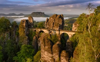 Картинка Германия, Rathen, Природа, Saxony, мост, Утес, Скала, Мосты, скалы, скале