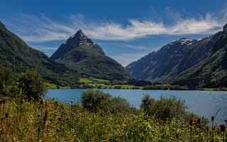 Картинка Норвегия, Byrkjelo, Природа, Пейзаж, гора, Озеро, Горы