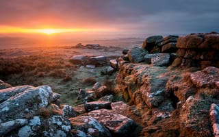 Картинка Англия, Dartmoor, Рассветы, рассвет, Камни, закаты, Пейзаж, закат, Камень, Природа