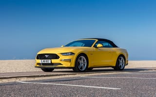 Картинка Ford, Mustang, автомобиль, машина, машины, Кабриолет, Автомобили, авто, желтых, желтая, GT, желтые, Convertible, UK-spec, 2018--, Форд, кабриолета, Металлик, Желтый