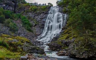 Картинка Норвегия, Eikedalen, Скала, Природа, скале, Утес, скалы, Водопады