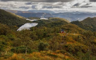 Картинка Норвегия, Lægdene, осенние, Осень, Природа, облачно, Горы, гора, Облака, облако