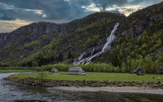 Обои Норвегия, Hildal, Реки, Водопады, река, скале, Скала, Утес, гора, Горы, скалы, Природа, речка
