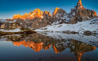 Картинка Альпы, Италия, Горы, Segantini, альп, отражается, Dolomites, Baita, Озеро, Природа, Отражение, гора, отражении
