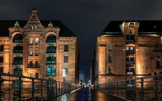 Обои Гамбург, Германия, Kehrwiederstegbrücke, Дома, Ночные, мост, ночью, Города, Ночь, Мосты, Здания, ночи, город