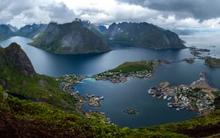 Обои Лофотенские, острова, Природа, облако, Норвегия, облачно, Облака, Горы, гора, Пейзаж
