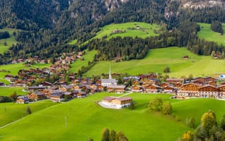 Картинка Австрия, Alpbach, Дома, Здания, Сверху, Города, город