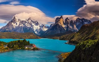 Картинка Чили, Patagonia, panorama, гора, облачно, Озеро, Природа, Облака, Горы, Пейзаж, облако