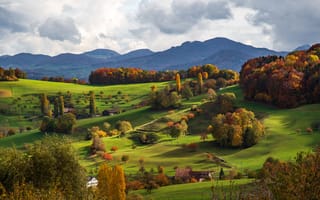 Картинка Альпы, Швейцария, Горы, дерева, Basel, альп, деревьев, гора, дерево, Природа, Осень, осенние, Деревья