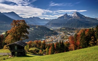 Картинка Бавария, Альпы, Долина, осенние, Горы, Германия, гора, Пейзаж, Осень, Природа, альп