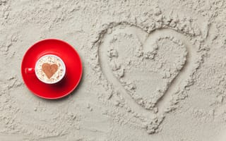 Картинка День, святого, Песок, песка, серце, всех, влюблённых, песке, Валентина, сердца, сердечко, Капучино, Сердце