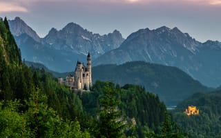 Картинка Бавария, Нойшванштайн, Горы, Замки, альп, гора, Германия, Природа, Альпы, замок