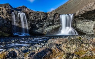 Обои Исландия, Skutafoss, Утес, скалы, Природа, скале, Скала, Водопады